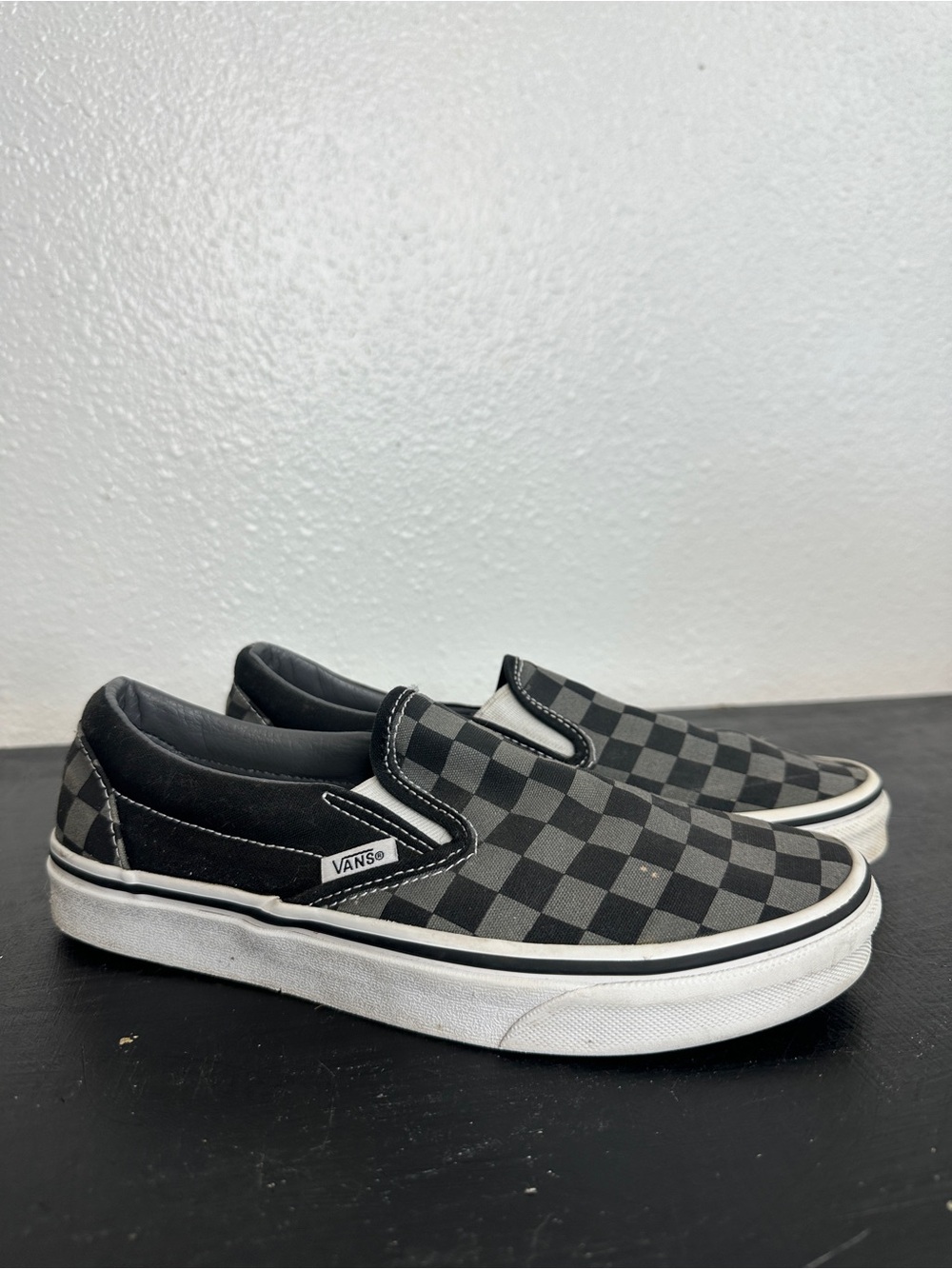 Vans Slip-On Checkerboard Canvas Loafers - Black & Gray